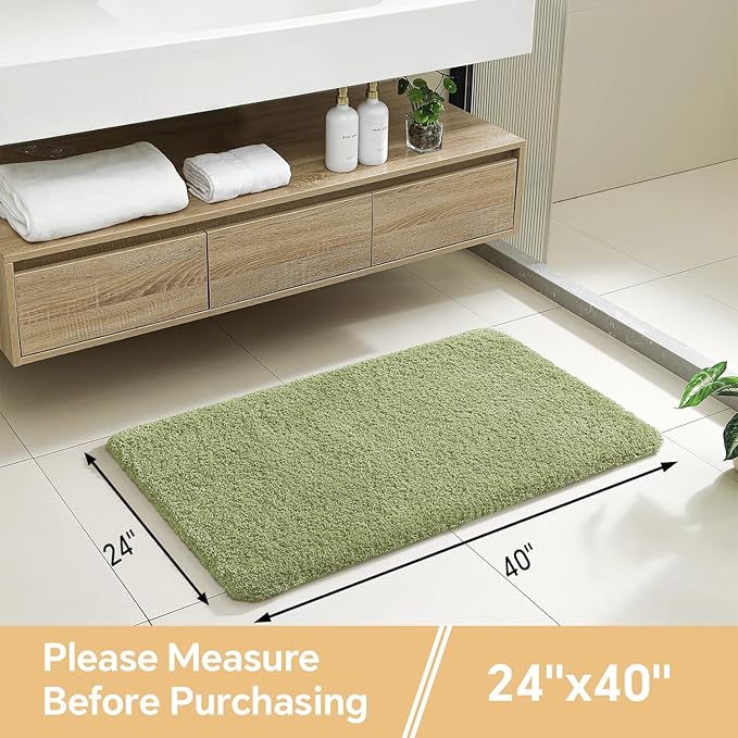 Olive Green Bathroom Rugs 24"x40" – Large Plush Microfiber Bath Mat, Soft Non Slip Floor Mat, Absorbent and Washable Rug – Perfect for Bathroom or Bedroom Use