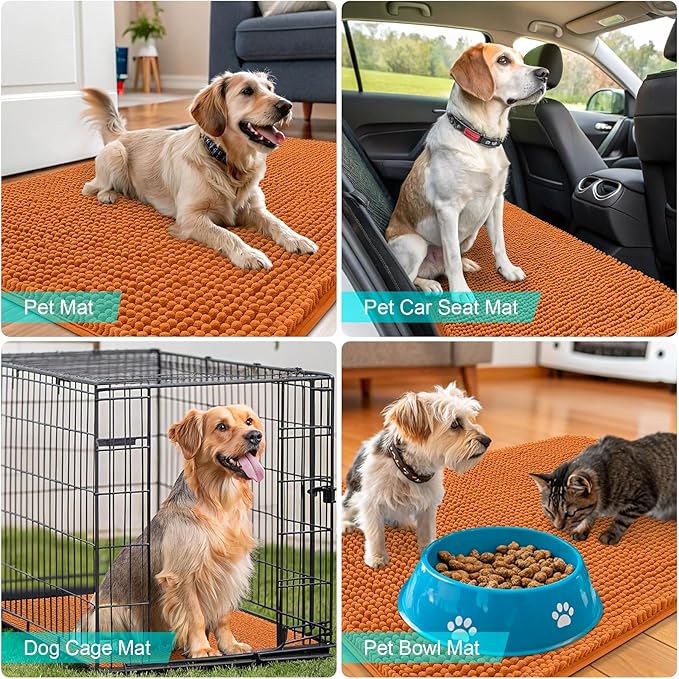 OLANLY Dog Door Mat for Muddy Paws 70x35, Absorbs Moisture and Dirt, Absorbent Non-Slip Washable Doormat, Quick Dry Chenille Mud Mat for Dogs, Entry Indoor Entryway Carpet for Inside Floor, Clay