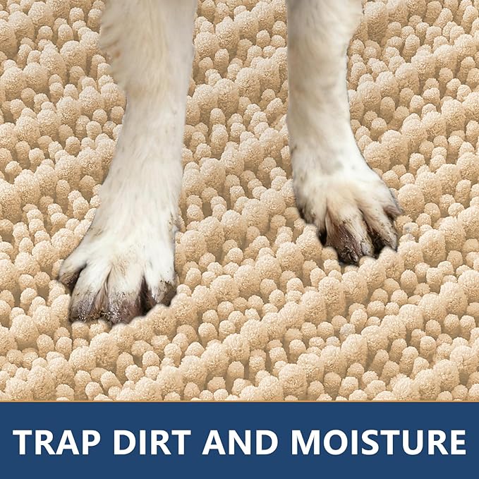 Smiry Dog Door Mat for Muddy Paws 36x24, Extra Soft Absorbent Chenille Doormat, Trap Moisture and Dirt, Non-Slip Machine Washable Front Door Mat for Indoor Entrance Inside Floor, Beige