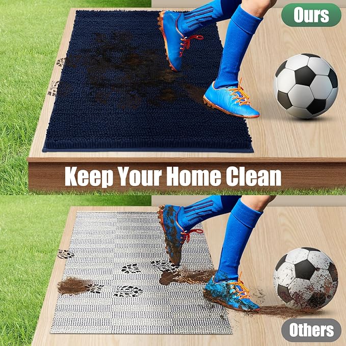 IM HOME Chenille Absorbent Outdoor Doormat 71" x 25", Washable Muddy Door Mats for Dog Non Slip Heavy Indoor Doormat Soft Front Inside Doormats for Entryway, Mud Dog Paws, Patio Navy Blue