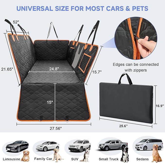 Dog Car Seat Cover for Back Seat - Back Seat Extender for Dogs with Hard Bottom Holds 400 lbs, Waterproof Car Seat Protector for Dogs with Mesh Window, Dog Hammock for Car, SUV, Truck