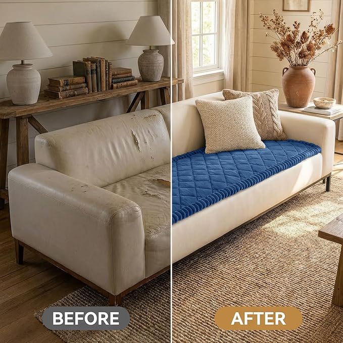 Smiry Fuzzy Couch Cover for Dogs, Non Slip Washable Pet Sofa Cover, Scratch Proof Hair Resistant Plush Sofa Slipcover, Pet Friendly Couch Cushion Protector for Cat, Navy, 27.6" x 27.6"
