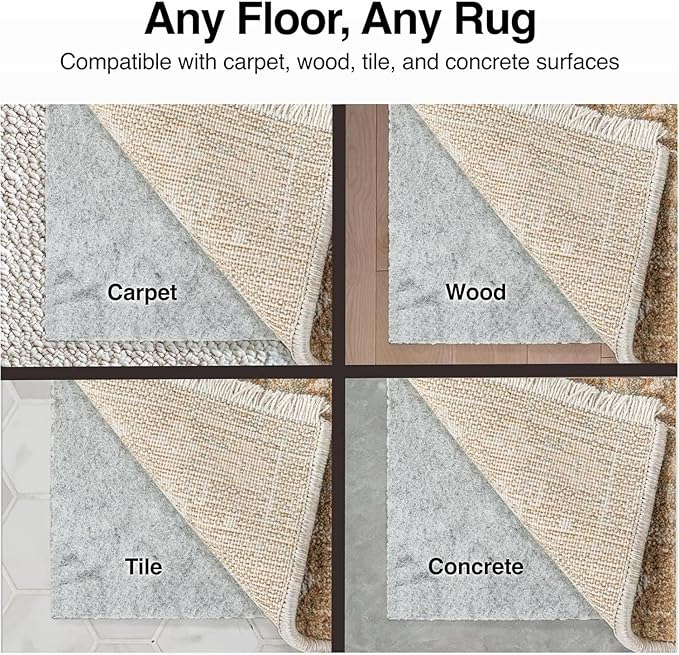 WELL WOVEN Felt Rug Pad - Non-Slip 1/4" Thick Preminum Felt, Safe for All Floors- 2' x 10'- Durable, Cushioned, Protects Hardwood & Carpet