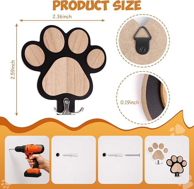 Pipigaty 2-Pack Dog Leash Holder for Wall by The Door, Paw-Shaped Leash Hooks for Wall Decorative Wall Hooks for Hanging Keychain, Coats & Towels, Gifts for Pet Lovers & Dog Owners