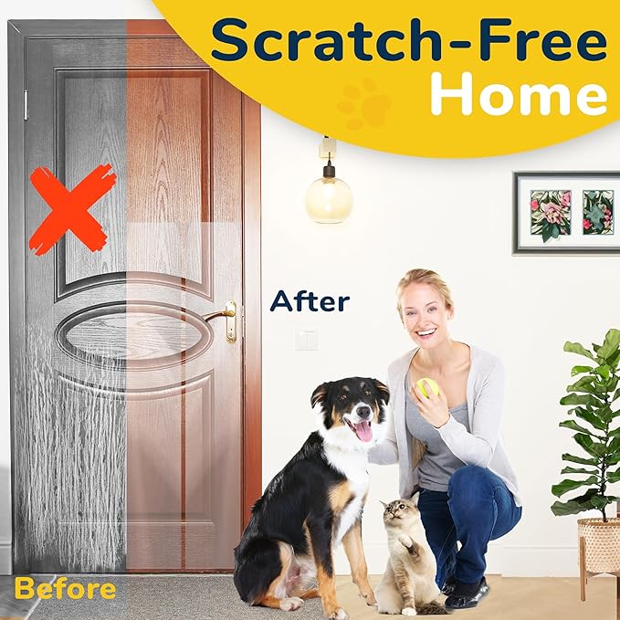 PROTECTO Cat & Dog Scratch Door Protector with Utility Knife - 60" x 8" Clear Wall Protector for Pet Scratching - Sticky and Self-Adhesive Deterrent Vinyl Surface - Easy Customization & Installation