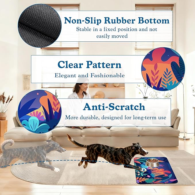 Boho Starry Forest Dog Food Mat–Christmas Stocking Absorbent Quick Dry Feeding Placemat for Food and Water Bowls, Non Slip Rubber Backing, Waterproof Pet Supplies for Mess-Free Eating 16"x24"