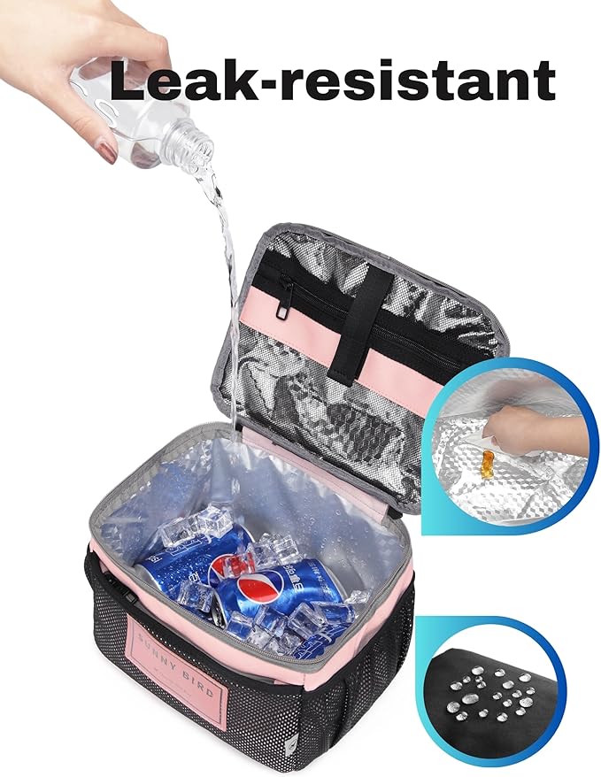 SUNNY BIRD Insulated Lunch Bag with Foldable and Leakproof Design, Thermally Insulated, Shoulder Strap for Women, Men and Teen (Pink 002)