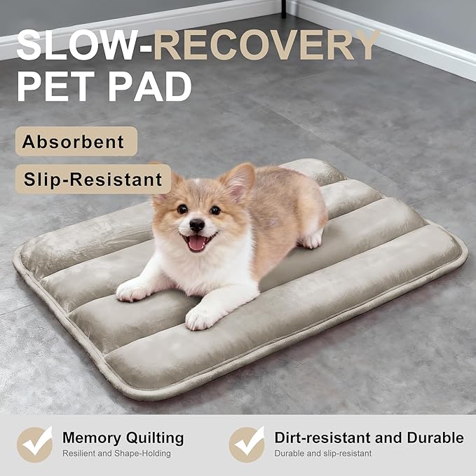 Fogkiss Dog Bed Mat, Reversible Dog Crate Pad with Washable Kennel Mat and Soft Foam, Flat Pet Bed for Dogs & Cats, for Crates Carriers & Travel (Light Brown, 23" L*14" W*1.5" Th)