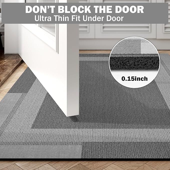 Non Slip Bath Mat, Rubber Backing Ultra Thin Bathroom Rugs Fit Under Door Quick Dry Super Absorbent Washable Bath Rug Shower Mat for Bathroom Floor Bathtub Sink, Easy Care Dark Grey 24"x 35"