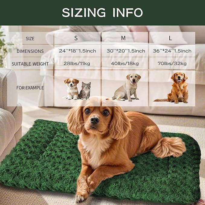 Dog Crate Bed Pad – Reversible Fleece Mat for Small, Medium, Large Dogs – Soft & Washable Anti-Slip Dog Bed Mat for Cages and Kennels – Comfortable, Durable Sleeping Pad for Dogs, Green, S