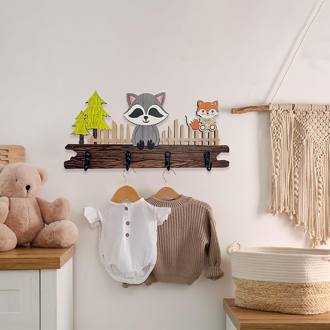 Midrean Dog Leash Holder for Wall Mount, Farmhouse Wooden Dog Claw Hooks, Paws Key Rack Accessories for Rustic Home Decor (Raccoon)