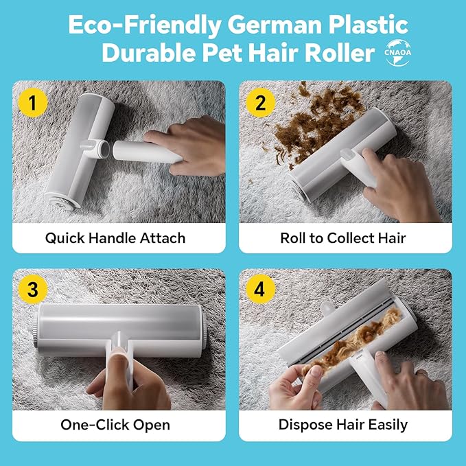 Upgraded Pet Hair Removal Set, Reusable Lint Roller & Electrostatic Grooming Gloves, Pet Hair Removal Tool for Cats & Dogs, Fur Remover for Couch, Carpet, Furniture, Clothes, and Car Seats-White