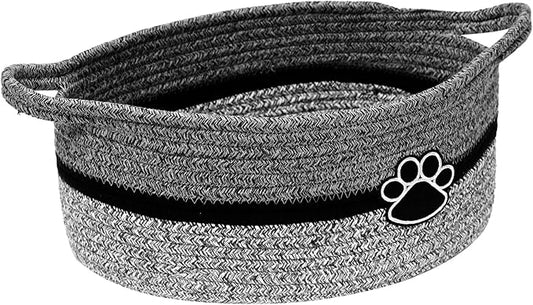 Small Woven Baskets for Organizing Rope Storage Basket with Handle Cute Cotton Basket for Nursery Gift Dog Toy Storage Bins for Toy Organizer-Black&Grey