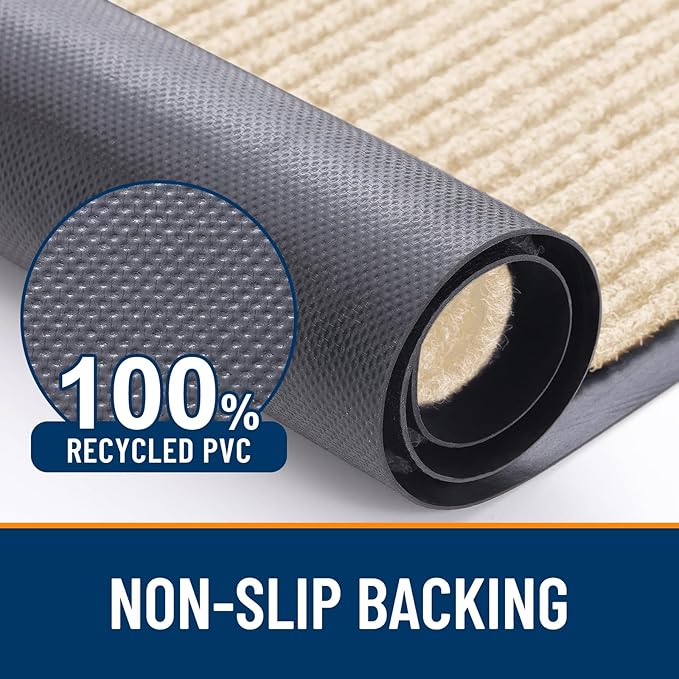 OLANLY Front Door Mat Indoor Outdoor Entrance, 2-Pack 47 x 23 Inch, Waterproof Heavy Duty Doormat, Fade Resistant, Low Profile, Easy Clean Patio Porch Welcome Floor Mats for Entry, Beige