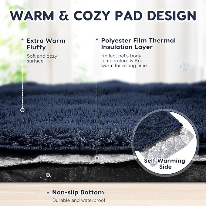 4 Pack Self Warming Cat Pad Self Heating Cat Mat Thick Faux Fur Plush Pet Bed Thermal Washable Dog Mat Anti Slip Bottom for Outdoor Indoor Pets(Navy,16" X 20")