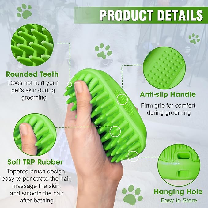 Dog Shampoo Brush & Dog Shower Brush, Upgraded Pet Grooming Bath Brush with Soft Silicone Bristles, Adjustable Handle Massage Comb for Long & Short Hair Dogs and Cats