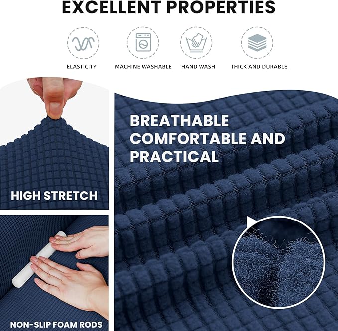 LURKA Stretch Sofa Slipcovers 1 Piece Couch Covers for 3 Cushion Couch Sofa Furniture Protector Full Sofa Covers with Elastic Bottom for Kids and Dog (Large, Navy)