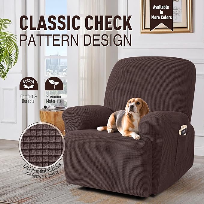 TAOCOCO Oversized Recliner Chair Covers, 1 Seater Streach Recliner Covers Soft Couch Protector Furniture Protector Covers with Elastic Chair Cover Jacquard Pattern (Dark Coffee)