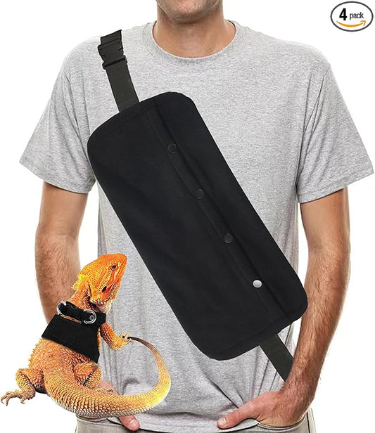 Bearded Dragon Leash and Harness Set, Beardie Carrier, Lizard Adjustable Harness with Leather Wings and Sling Bag, Reptile Small Pet Backpack Batwing Accessories (Black)