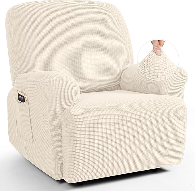 TAOCOCO Oversized Recliner Chair Covers, 1 Seater Streach Recliner Covers Soft Couch Protector Furniture Protector Covers with Elastic Chair Cover Jacquard Pattern (Beige)