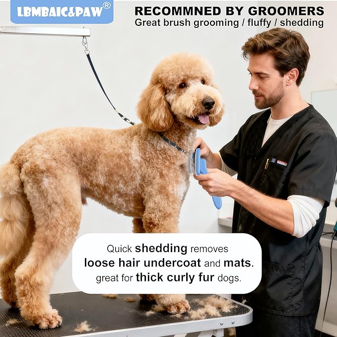 Dog Brushes for Poodles,Doodles,Goldendoodle,Bernedoodle.Dog Slicker Brush for Thick Long Curly Fur Deshedding,Fluffy,Grooming Remove Loose Hair Quick Easy.Long Pin Slicker Brush for Shedding.(Large)