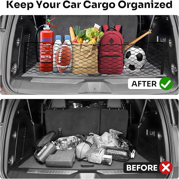 Cargo Net for Chevy Suburban Tahoe GMC Yukon&Yukon XL Cadillac Escalade 2021–2025 2026 Envelope Style Heavy Duty Elastic Mesh Trunk Cargo Organizer Easy Install Storage Net with Hooks