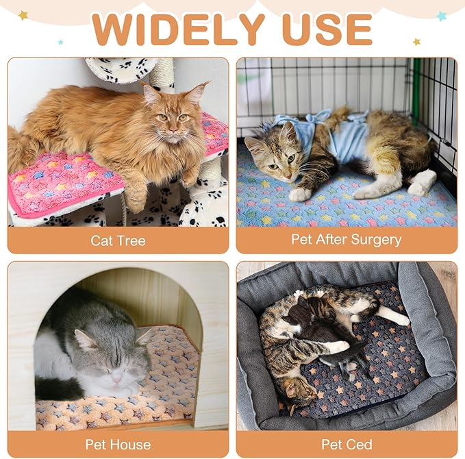 Clysee 4 Pack Self Heating Cat Bed Cat Self Warming Pad with Removable Cover Extra Warm Thermal Pet Pad Washable Pet Crate Mat Anti Slip Kennel for Indoor Outdoor Pets (Small Star,16 x 20 Inches)