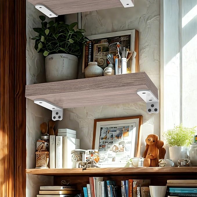 Floating Shelf Bracket, 10 Inch 6PACK White Heavy Duty Shelf Bracket,Hidden Shelf Brackets 1/5 in Thick,L Brackets Support for Shelves,Suitable for Kitchen, Study Or DIY,Holds Over 160lb+
