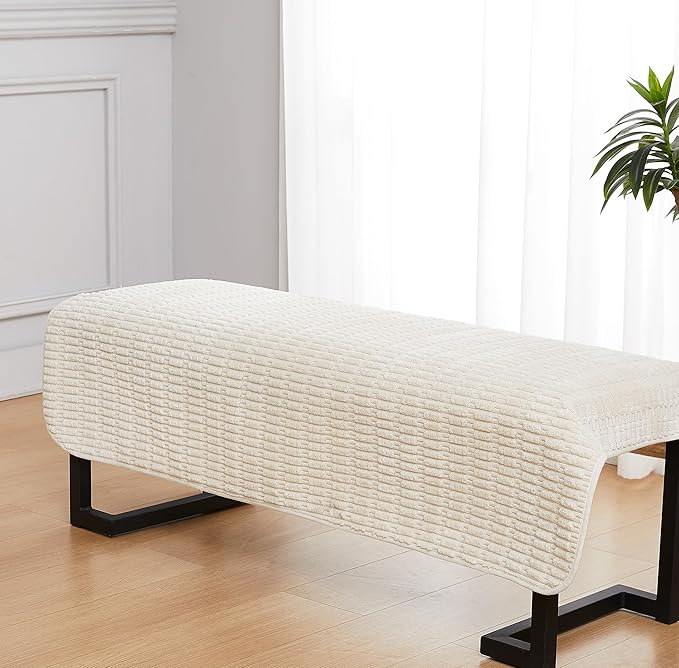 Meider Couch Covers Ottoman Covers, 32x52 inch Anti-Slip Washable Corduroy Stool Furniture Protector (Cream White)
