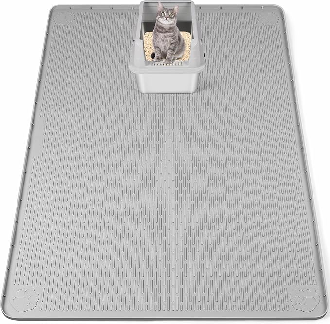 Bartuke Cat Litter Mat, XXL Extra Large 50" x 35" Silicone Mat Litter Trapping Mat for Scatter Control, Soft on Kitty Paws, Easy to Clean (Grey)