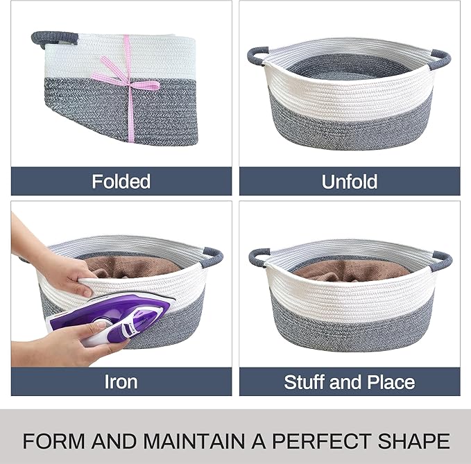 Medium Rope Basket with Handles, Medium Bohe Storage Basket, 17 "L x 12.5" W x 8.5 "H, Home Decor Organizer for Towels,toys, Books & Magazines