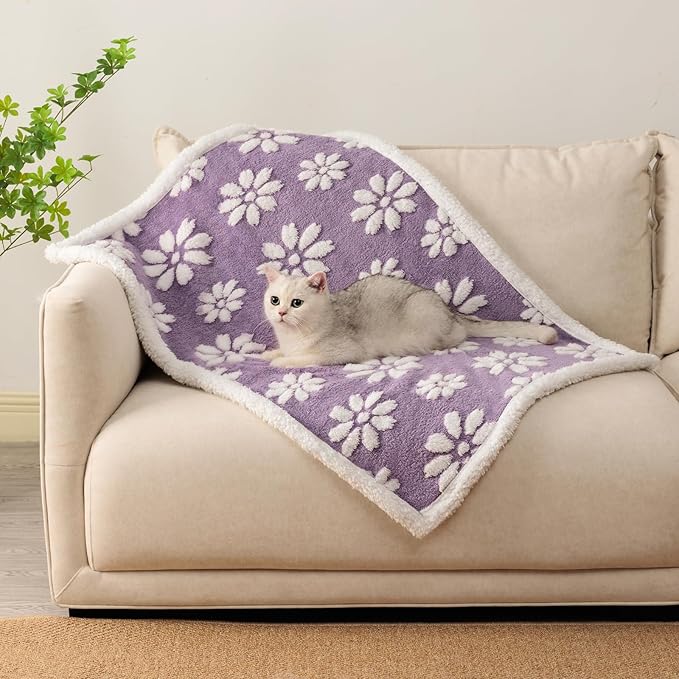 Yaning Waterproof Blanket for Dog Puppy Cat, Cute 3D Textured Flower Dog Blanket for Bed Couch Sofa, Soft Liquid Pee Proof Pet Furniture Protector, 30"x40", Purple