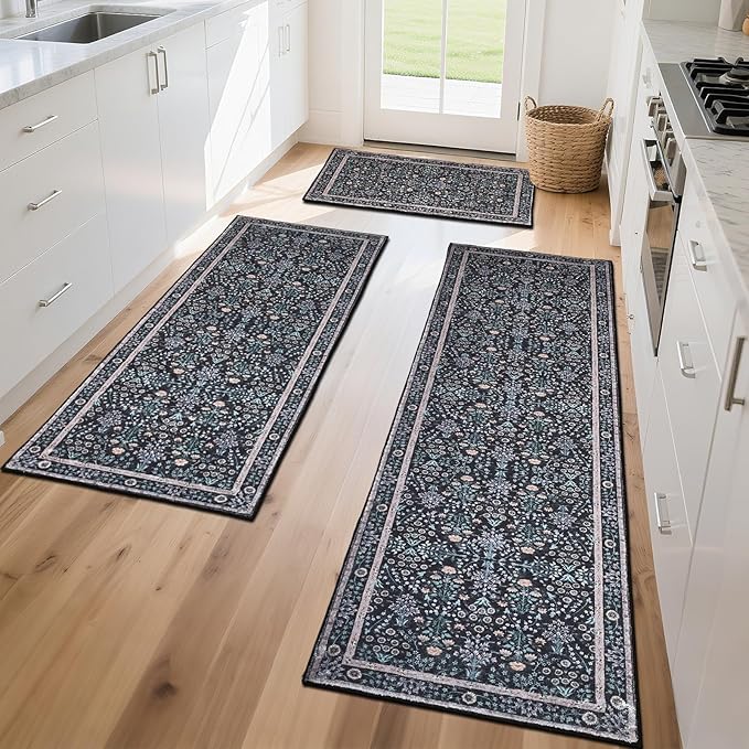 Kitchen Rug Set 3Pcs, Boho Rug Sets Non Slip Washable for Floor Thick Farmhouse Kitchen Decor Runner Rugs for Kitchen, Entryway，Laundry, Hallways 20''x32''+20''x48''+20''x59
