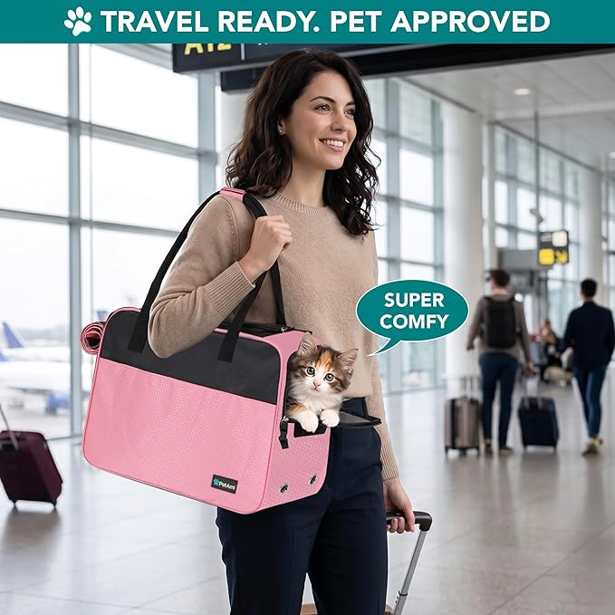 PetAmi Dog Purse Carrier for Small Dogs, Airline Approved Soft Sided Pet Carrier with Pockets, Ventilated Dog Carrying Bag for Puppy Cat, Dog Travel Supplies Bag, Sherpa Bed, Max 12 lbs, Pink
