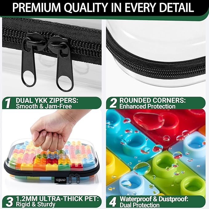 YQBRAO 4-Pack Clear Diaper Bag Organizer Pouches, 1.2mm Ultra-Thick PET Travel Pouches for Toiletries & Makeup, Rigid Self-Standing Bags with YKK Zippers, TSA Approved (Black)