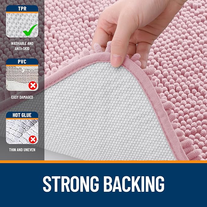 OLANLY Toilet Rugs U-Shaped 24x20, Extra Soft Absorbent Chenille Contour Bathroom Rugs for Toilet, Dry Quickly, Machine Washable, Non-Slip Bath Mat, Dusty Rose