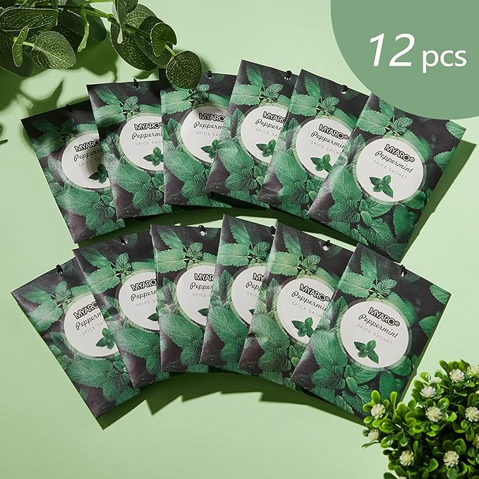 MYARO 12 Packs Peppermint Potpourri Bags Sachets for Drawer and Closet, Long-Lasting Drawer Car Air fresheners Closet Sachets Home Fragrance