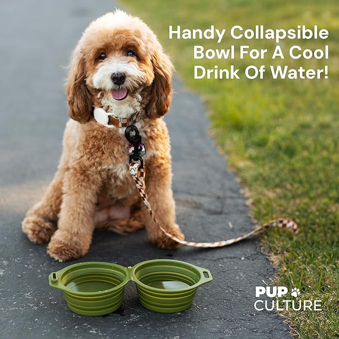 Pup Culture Dual Collapsible Dog Bowls | Silicone Travel Water Bowl for Dogs | Food Grade, No Plastic Rim, Portable Dog Bowl for Food and Water - Easy to Clean | BPA Free and Safe for Your Pup-Tan
