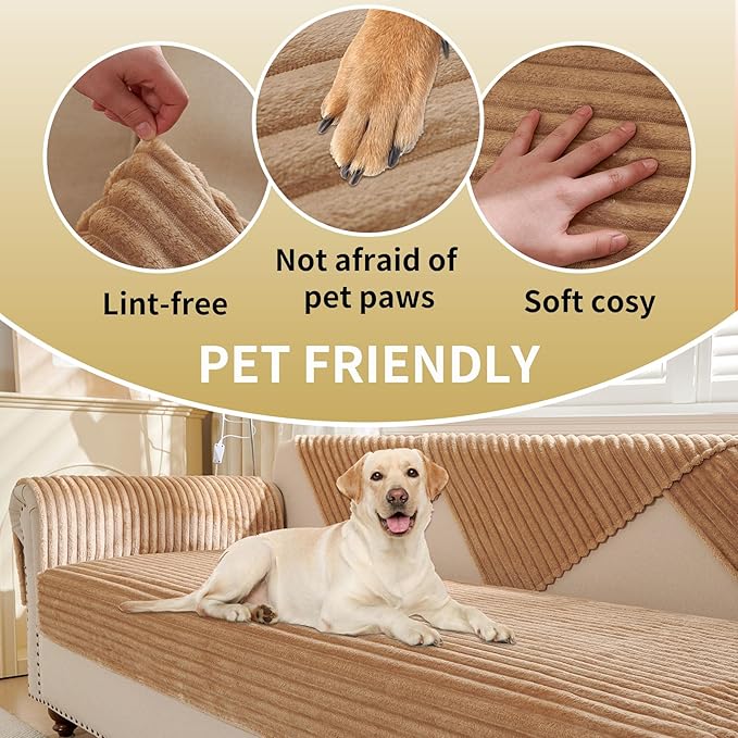 HAOMAIJIA Waterproof Couch Cover for Dogs Washable,Fuzzy Pet Couch Covers for Sofa,Thick Soft Dog Bed Cover Non-Slip Couch Covers for 2 Cushion Couch Sofa Pet Friendly (Khaki, 35" x 62")