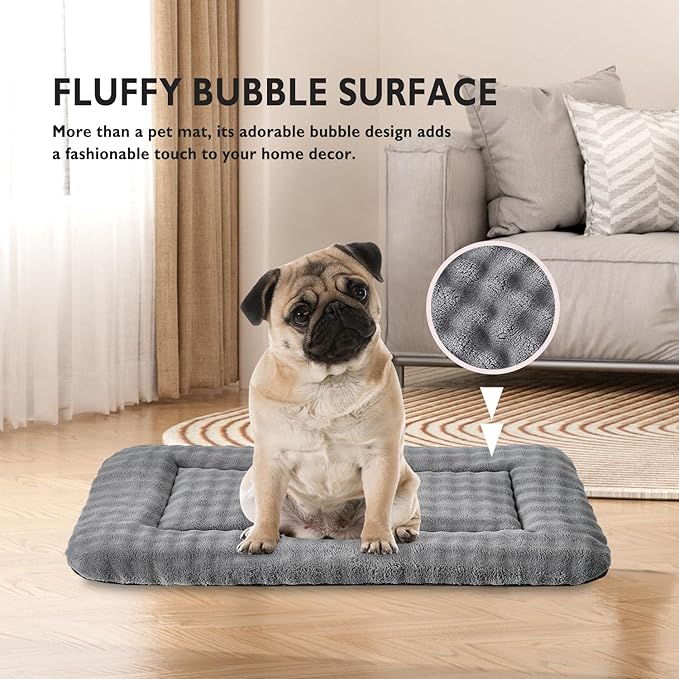 Dog Bed Mat Crate Pad for Medium Dogs, Washable Soft Pet Sleeping Mat Kennel Pad with 3D Bubble Pattern, Grey, 30"x 19"