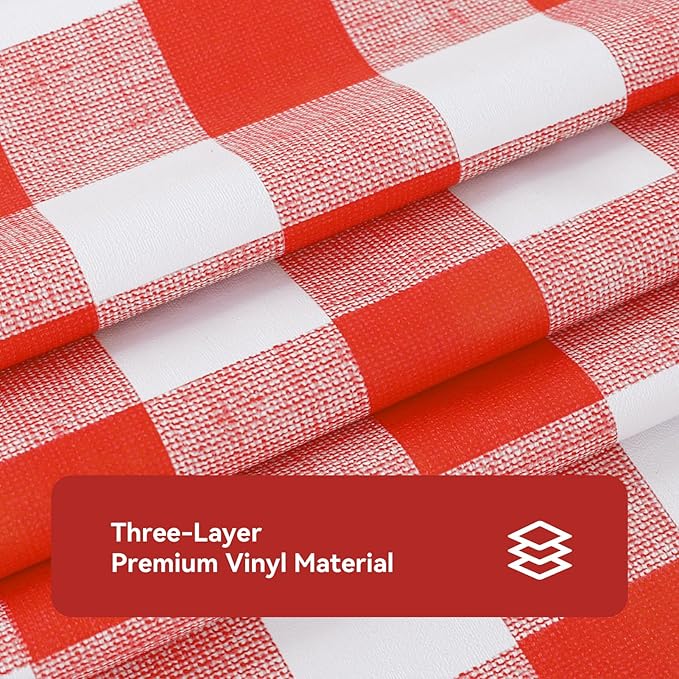 Romanstile Gingham Rectangle Plastic Tablecloth, 100% Waterproof Oil-Proof Checkered PVC Table Cloth, Heavy Duty Vinyl Table Cover for Dining, Camping, Picnic, Outdoor - 54 x 78 Inch, Red and White