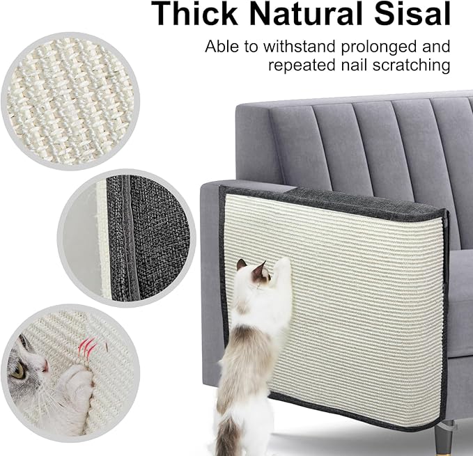 Upgraded Cat Scratch Furniture Couch Protector with 27.6’‘L*19.6’‘W Natural Sisal for Protecting Large Area Couch Sofa Chair,Couch Corner Cat Scratcher(Dark Grey/Right Handed)