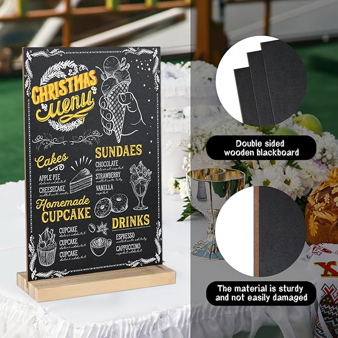 2 Packs Small Chalkboard Sign 5.1x7.9 Inch With Wood Base Double-Sided Message Boards Menu Stand for Kitchen Wedding Bar and Restaurant, Black-2