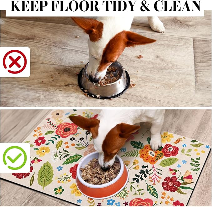 Eco-Friendly Pet Supplies: Absorbent Quick Dry Cat & Dog Food Mat, 12"x20"