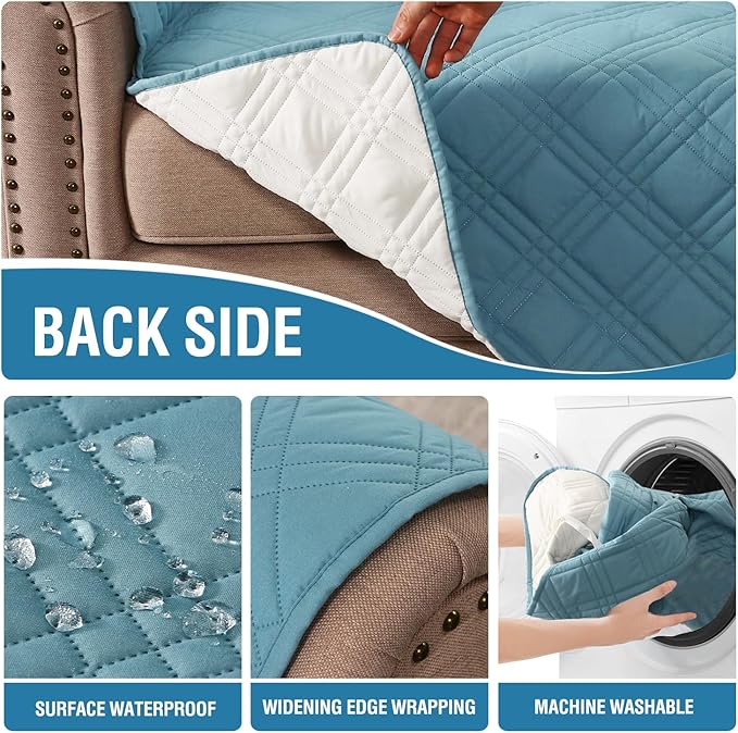 H.VERSAILTEX 100% Waterproof Arm Chair Cover Modern Armchair Slipcover Thick and Soft Chair Protectors Covers for Pets (Chair, Smoke Blue/Beige)