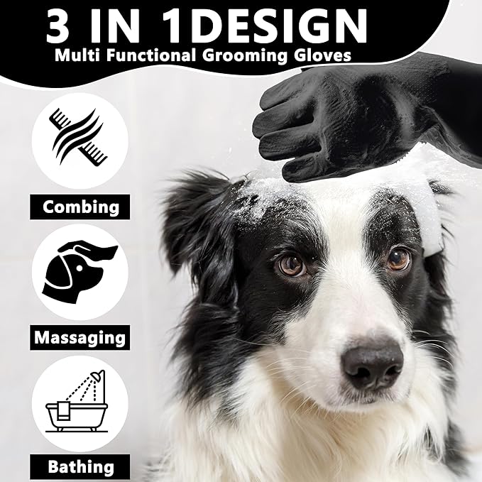 Maiiu Pet Grooming Gloves—Heat Resistant Dog Washing Gloves with High-Density Teeth, Dog Bath Scrubber with Enhanced Five Finger Design, Silicone Gloves for Dogs and Cats Bathing, Massage (Dark)
