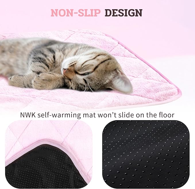 NWK Fluffy Self Warming Cat Mat, Cat Blanket, Thermal Dog Mat, Washable, Non-Slip Bottom for Sofa & Crate & Kennel & Car Seat (Blush Pink, X-Large (45'' X 28'' X 0.4''))
