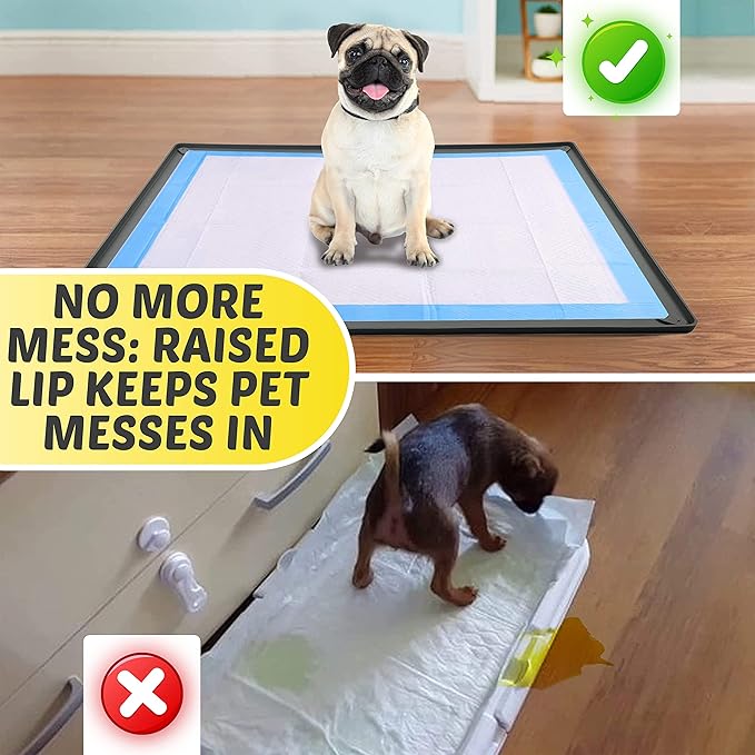 TidyFriend Dog Pee Pad Holder Tray Fits for 30” x 36” Pee Pads with Corner Lock Holes, Raised Edges, Non-Spill, Easy to Clean Silicone Dog Potty Tray Holder, for Indoor Floor Protection (Grey)