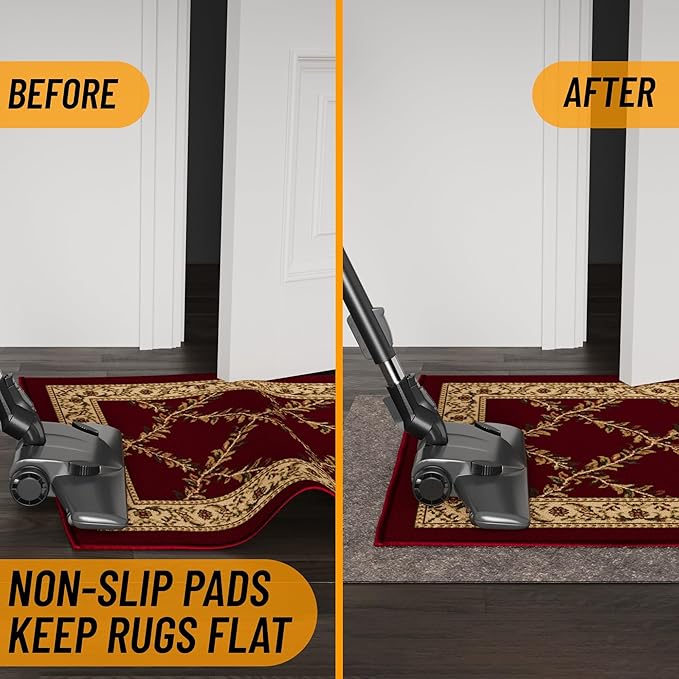 Ottomanson 3' x 10' Non-Slip Rug Pad Gripper 1/4 Inch Thick Dual Surface Felt + Rubber Gripper - Safe for All Floors, Brown