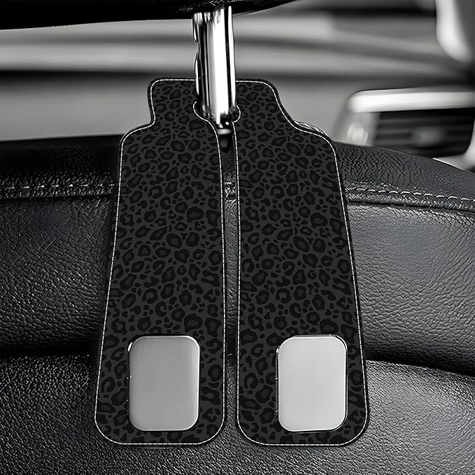 AEWNUNK Abstract Black Leopard Animal Colorful Paw Prints 1 Pack Bag Purse Holder for Car Premium Leather Double Metal Hook for Handbags, Grocery Bags and Phones